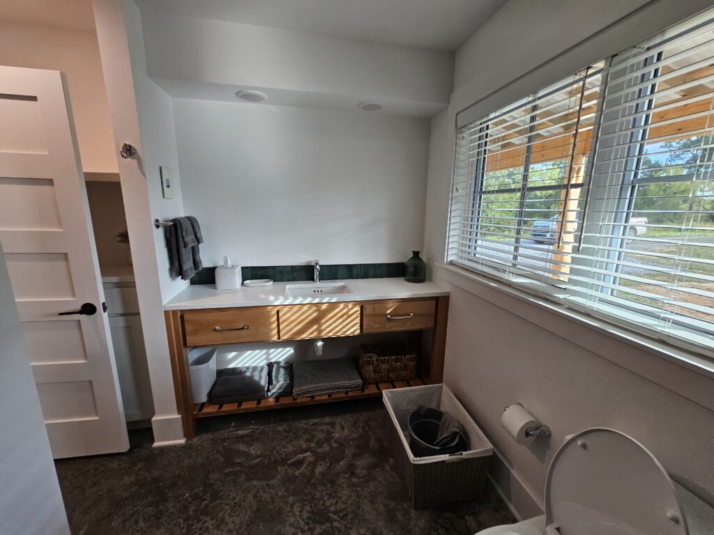 Modern bathroom interior with natural light.